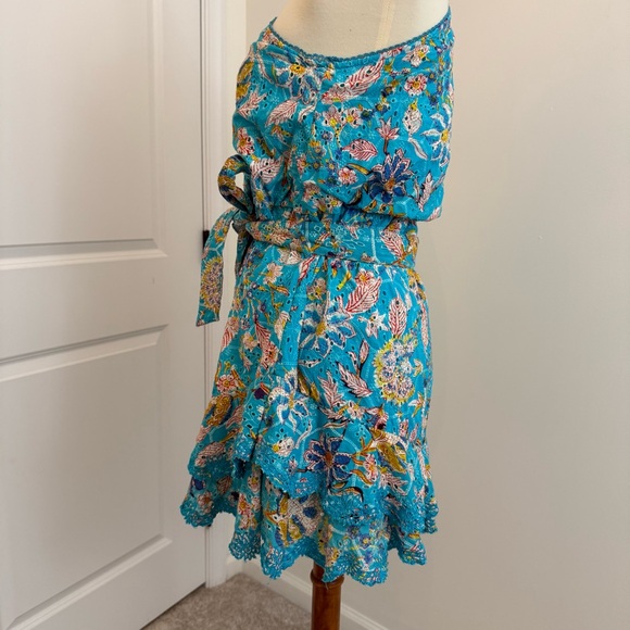 Hemant and Nandita Floral One Shoulder Cotton Eyelet Mini Dress Size Large - Picture 5 of 14